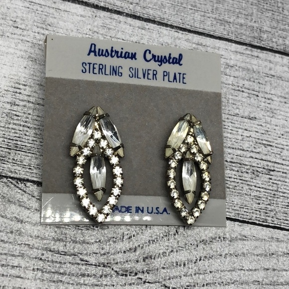 VINTAGE sterling plated crystal baguette earrings glam statement evening - Picture 1 of 5